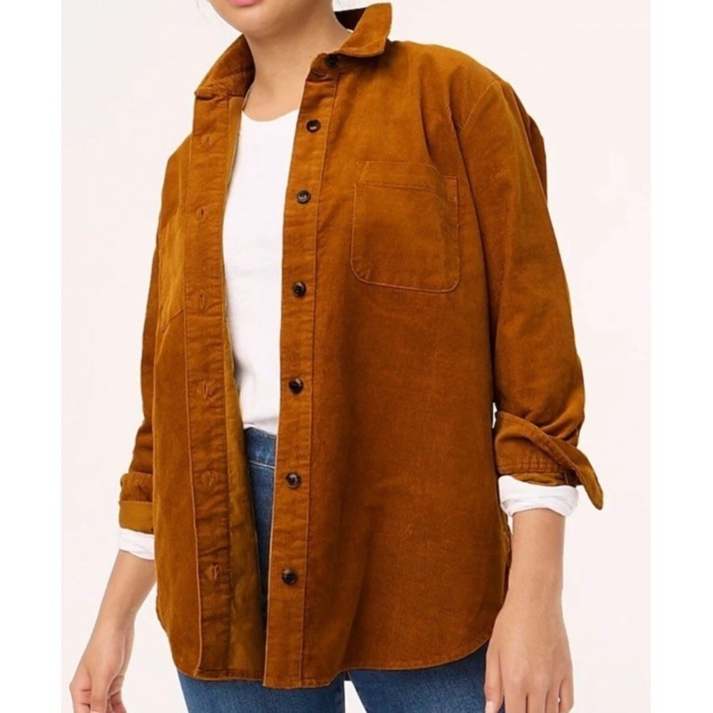 J Crew Cotton Stretch Corduroy Shirt-Jacket in Golden Brandy White Mens Sz Large